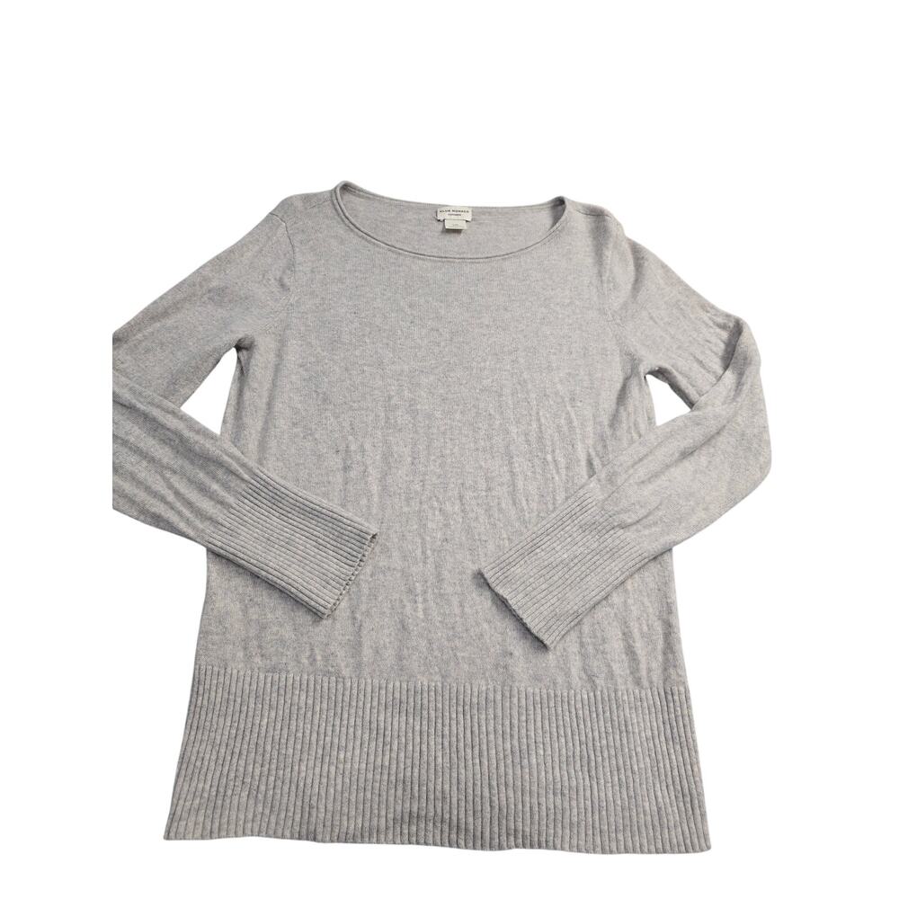 Club Monaco 100% Cashmere Sweater Sz L Gray Ribbed Hem Quiet Luxury Minimalist